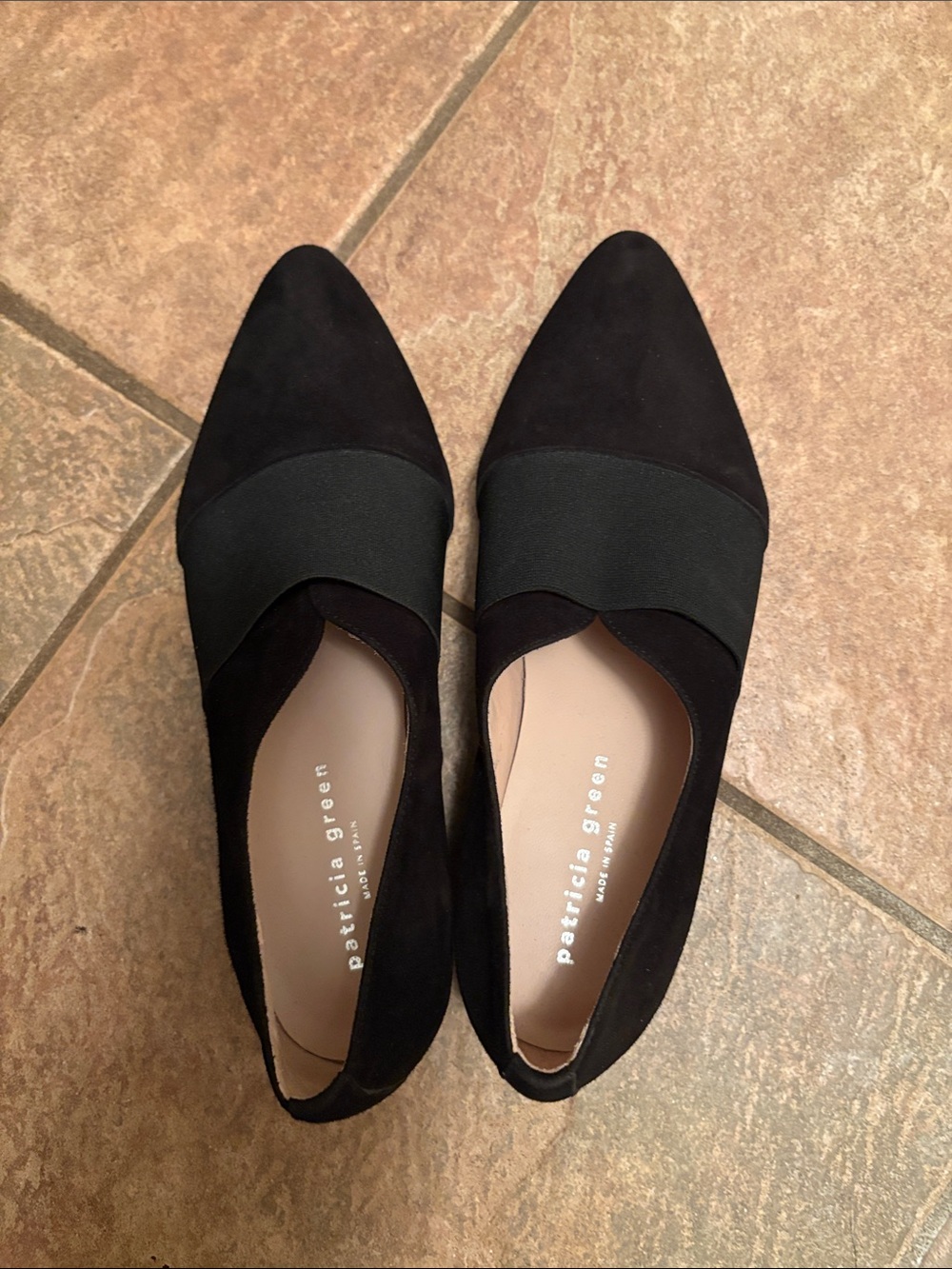 Patricia Green Black Suede Pointed Slip-On Flats